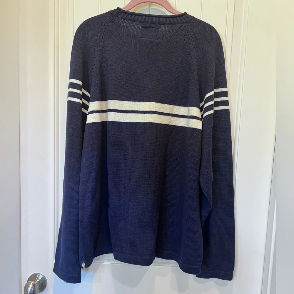 Vintage Tommy Hilfiger Men's Sweater in Navy with White Stripes Cotton Sz Large
